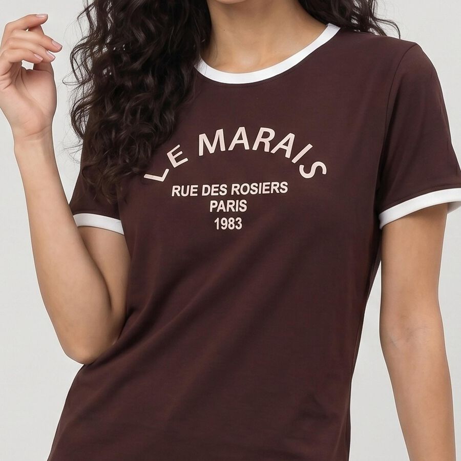 Women Wine Round Neck Regular T-Shirt, Wine, large