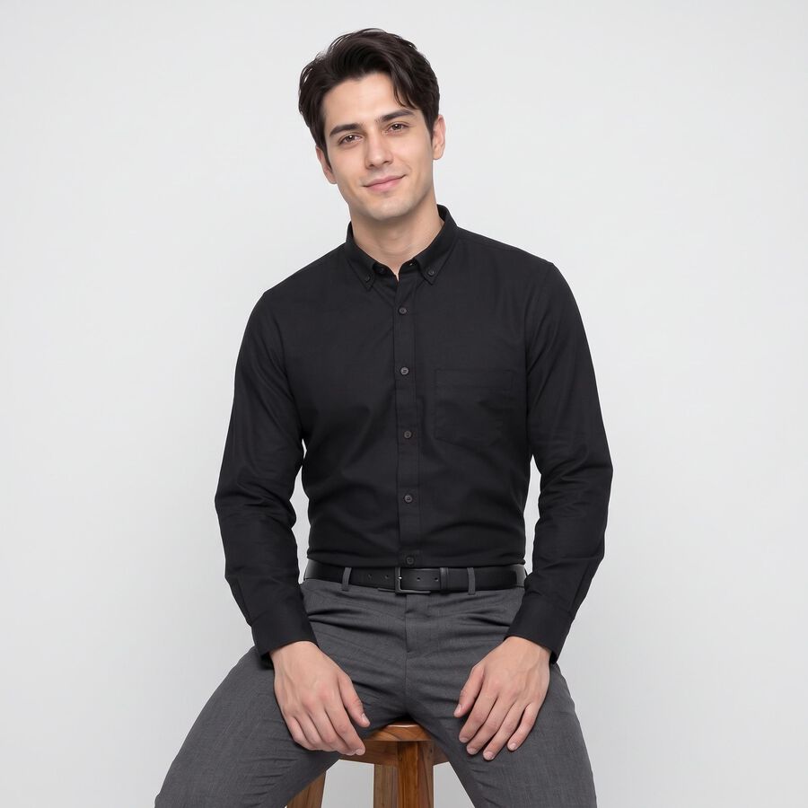 Men's Black Slim Fit Formal Shirt, काला, large