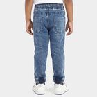 Boys Blue Jogger Fit Printed Jeans, Dark Blue, small