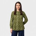 Women's Olive Green Mandarin Collar Geometric Kurti, ओलिव, small