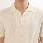 Men's Off-White Cotton Blend Half Sleeve Cuban Collar Casual Shirt, ऑफ व्हाइट, small image number null
