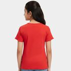 Girls' Fuchsia Cotton Blend Crew Neck Graphic T-Shirt, रानी (फ्यूशिया), small
