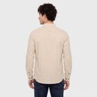 Men's Beige Mandarin Collar Striped Straight Kurta, Beige, small