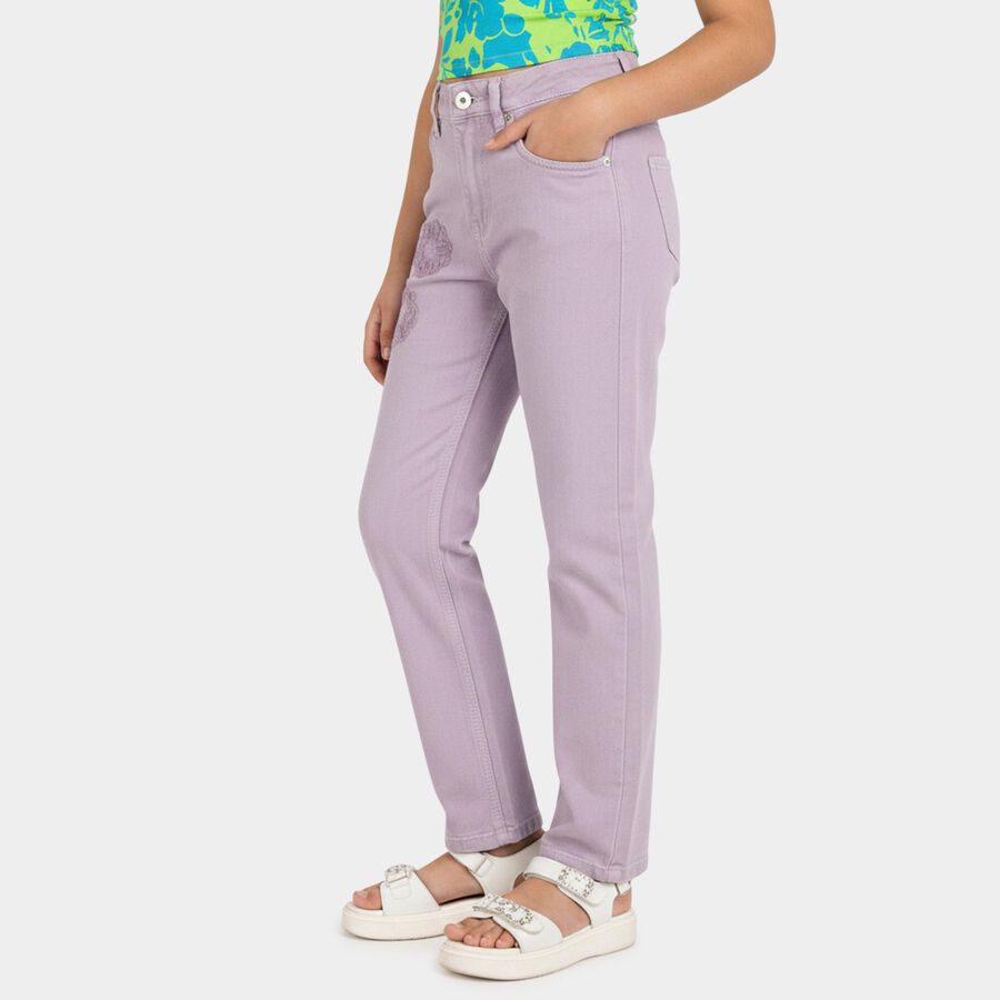 Girls' Lavender Straight Fit Embroidered Jeans, Lilac, large