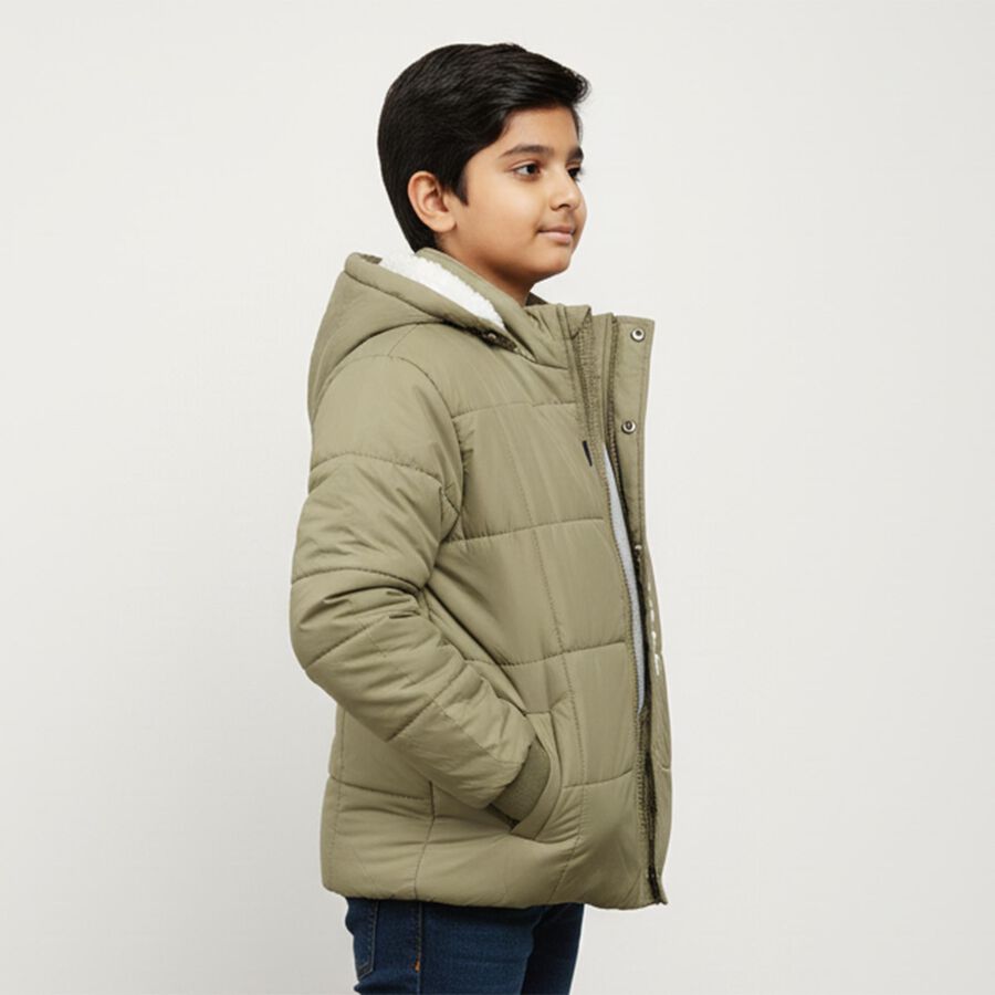 Boys Olive Hooded Puffer Jacket, Olive, large image number null