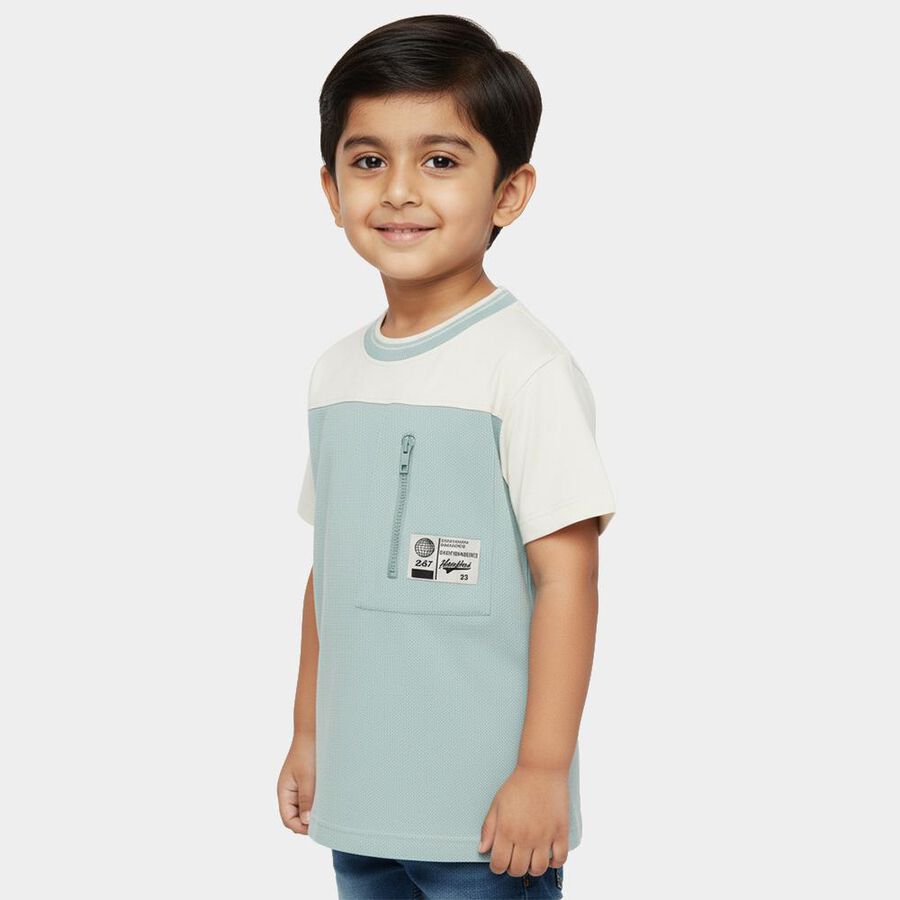 Boys Blue Organic Cotton Round Neck Casual T-Shirt, हल्का नीला, large