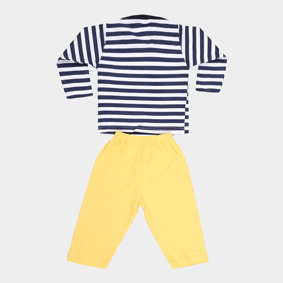 Infants Cotton Stripes Baba Suit, Yellow, large image number null