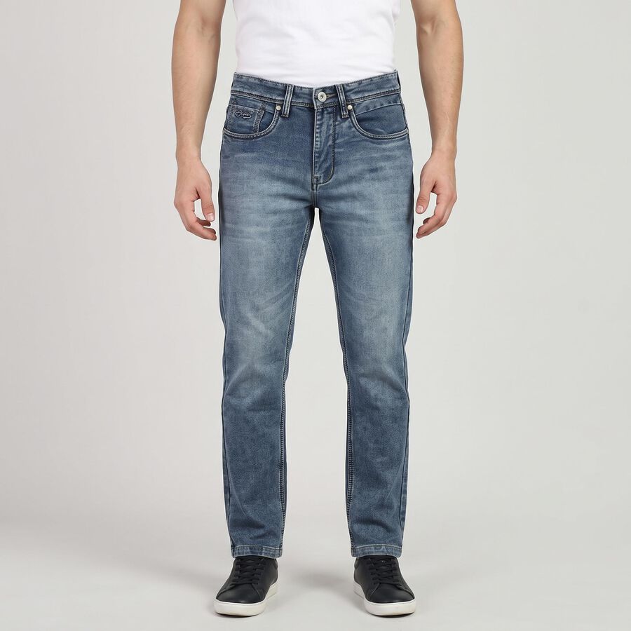 Men's Light Blue Slim Fit Washed Jeans, हल्का नीला, large