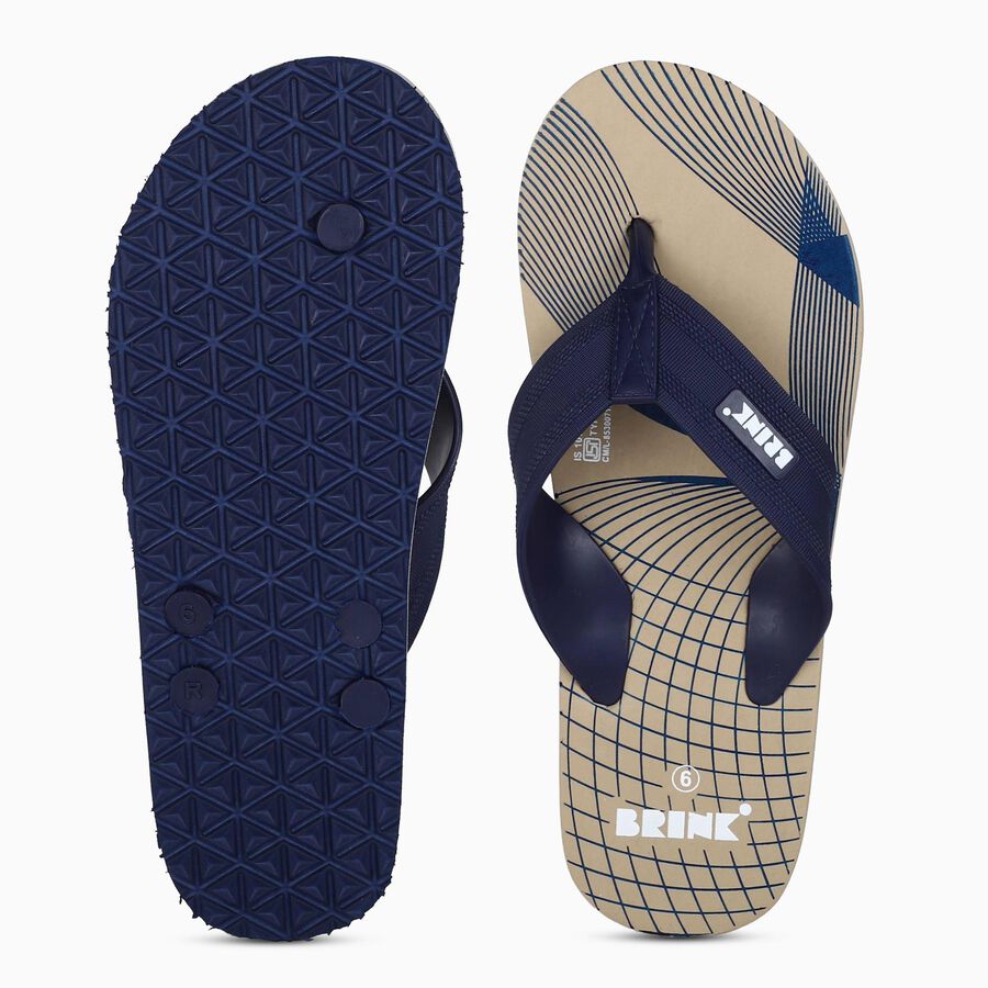 Men's Beige Toe-Post Flip-Flops, गहरा पीला, large