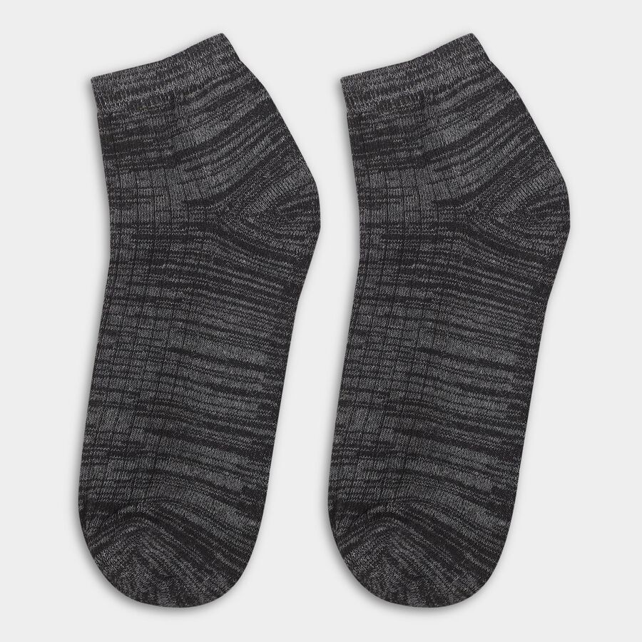 Men's Dark Charcoal Black and Eggshell White Cotton Blend Ankle Socks, Navy Blue, large