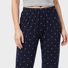 Women's Navy Blue Straight Fit Heart Printed Pyjama, नेवी ब्लू, small