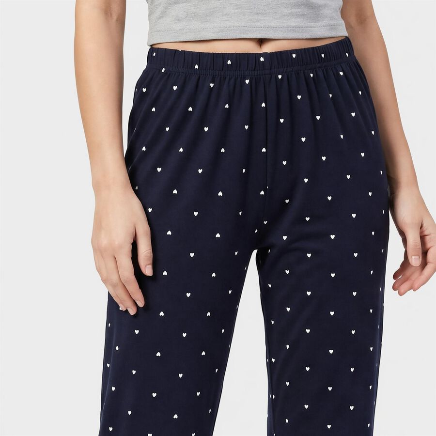 Women's Navy Blue Straight Fit Heart Printed Pyjama, नेवी ब्लू, large