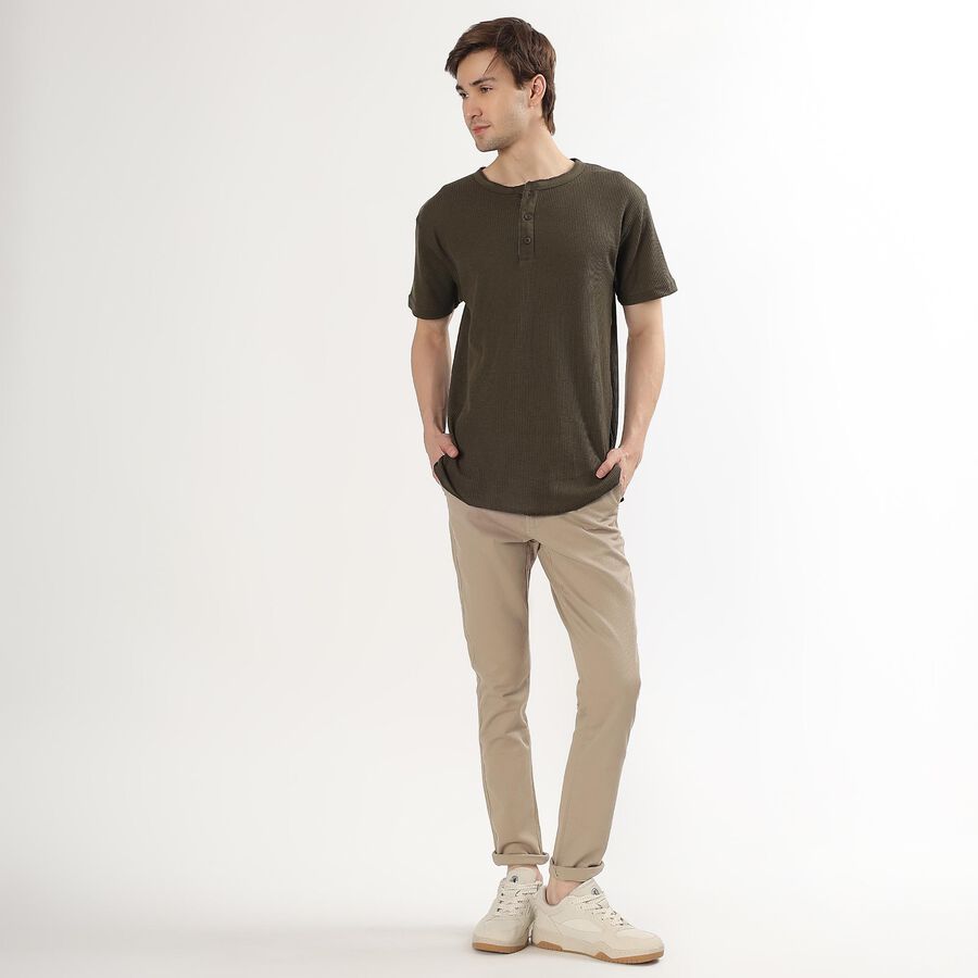 Men's Olive Henley Neck Casual T-Shirt, ओलिव, large image number null
