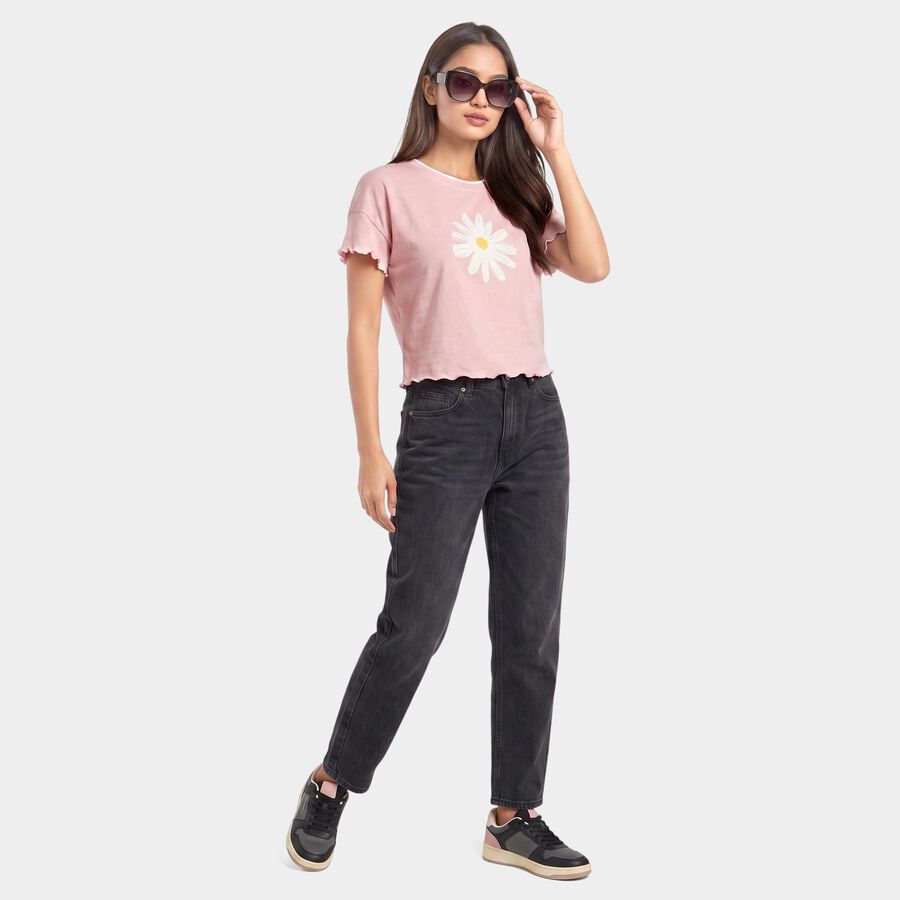 Women's Pink Cotton Round Neck Regular T-Shirt, Light Pink, large