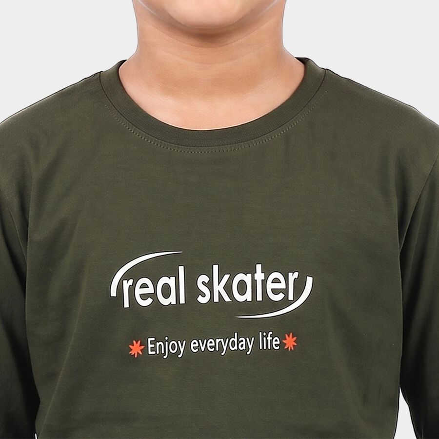 Boys Olive Green Round Neck Regular Boys T-Shirt, ओलिव, large