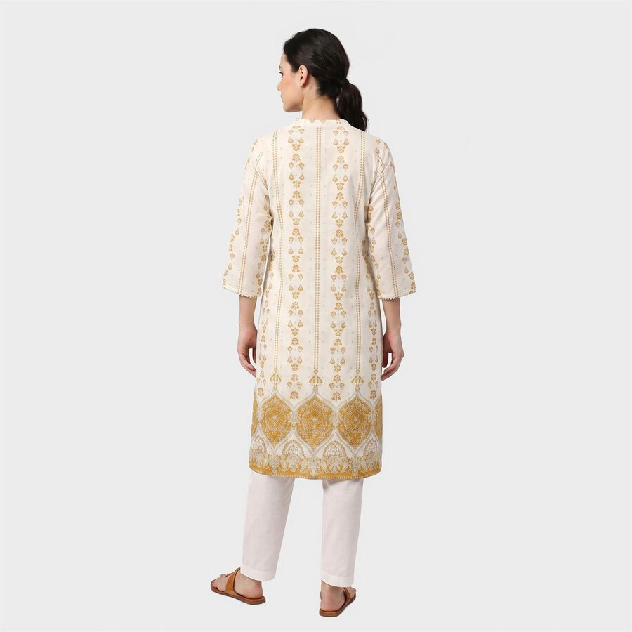 Women's Yellow Mandarin Collar Kurta, पीला, large
