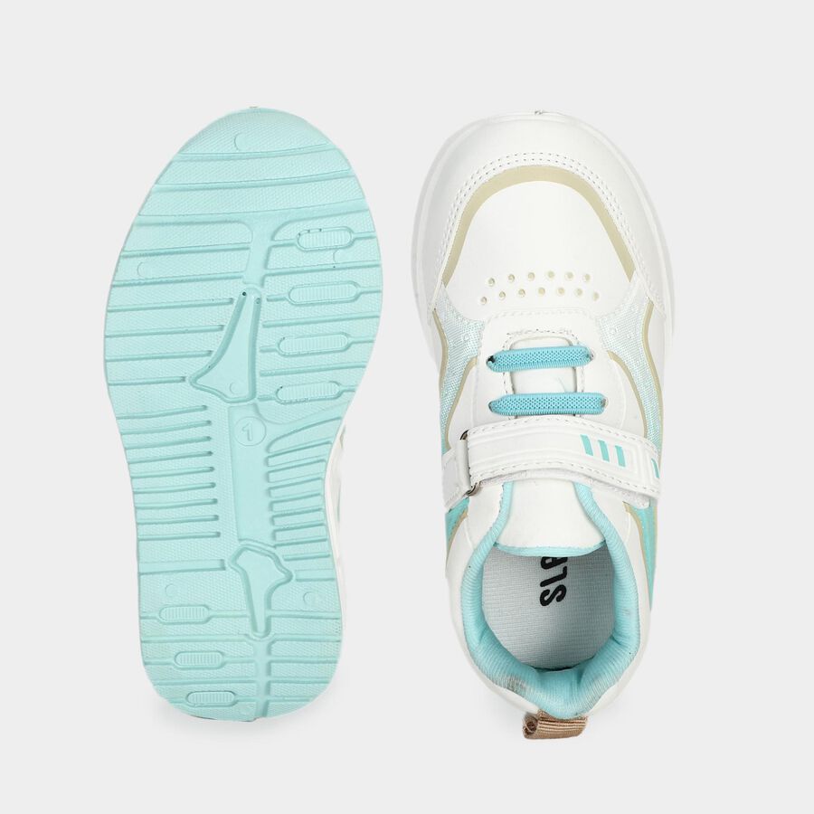 Girls White Velcro Strap Sneakers, White, large