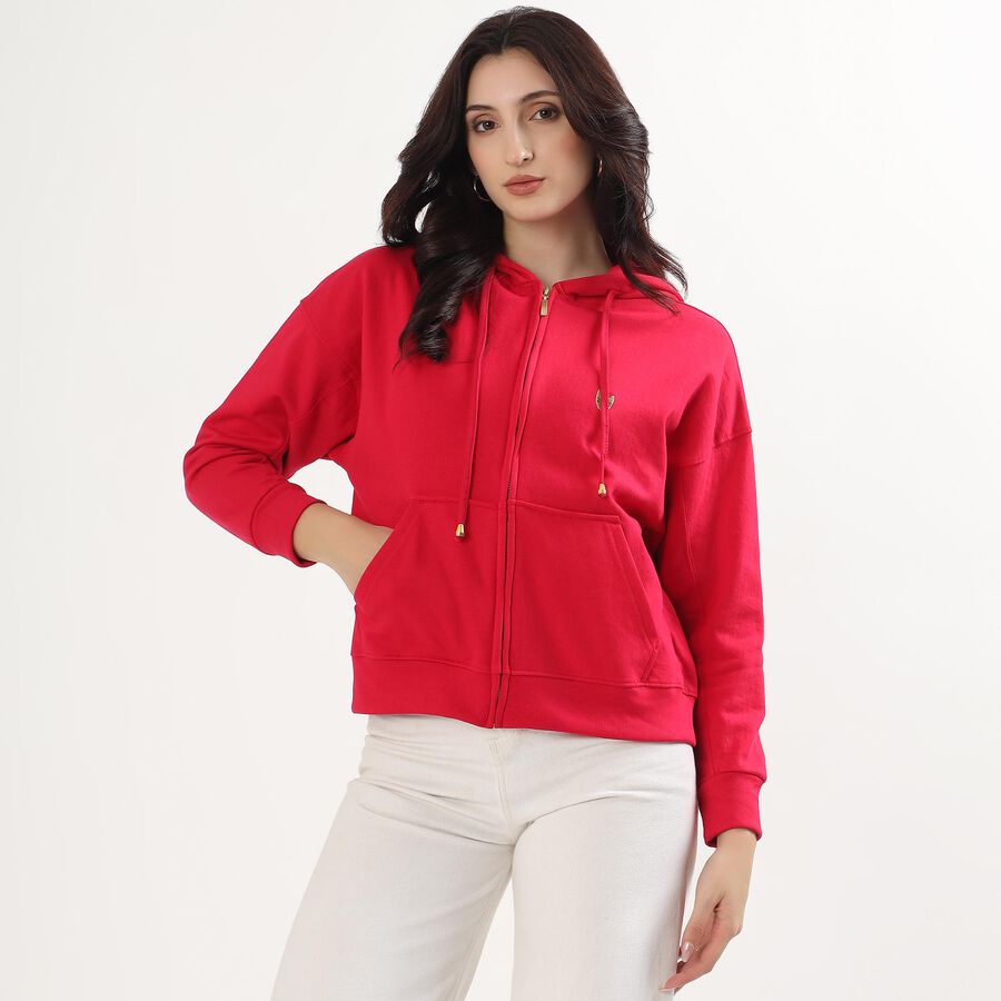 Women's Bright Pink Hooded Neck Casual Sweatshirt, गुलाबी, large image number null