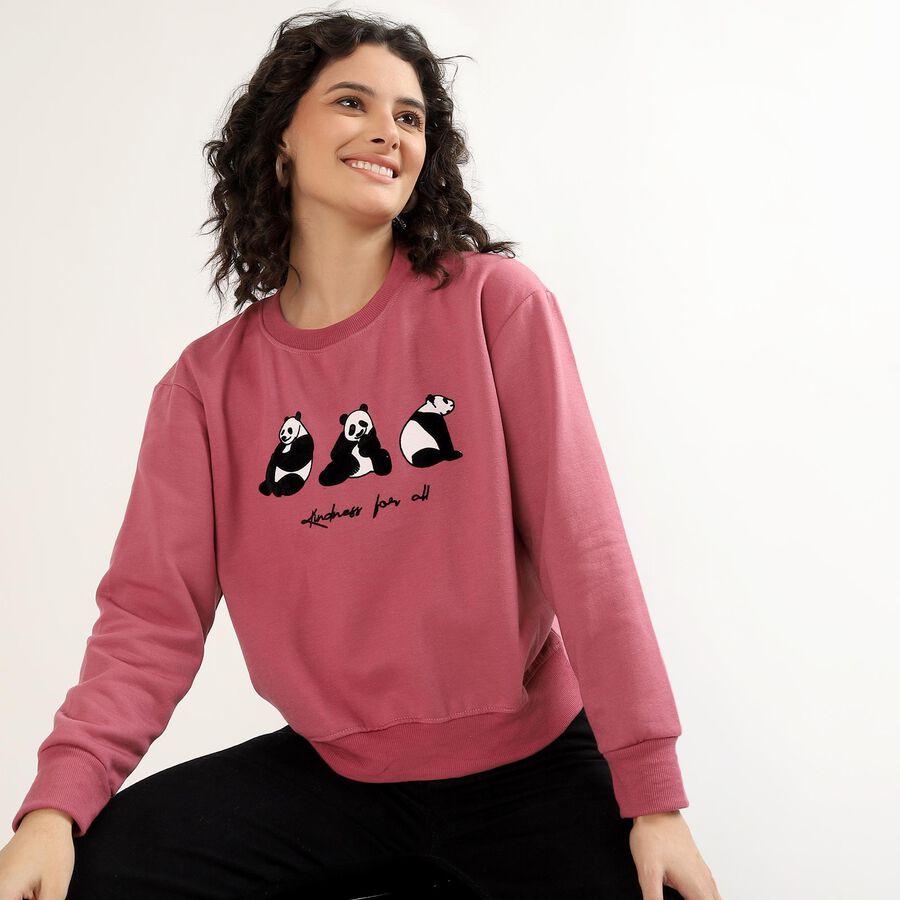 Women's Dusty Rose Pink Crew Neck Casual Sweatshirt, Pink, large image number null