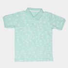 Boys Aqua Cotton Polo Collar Casual T-Shirt, Aqua, small