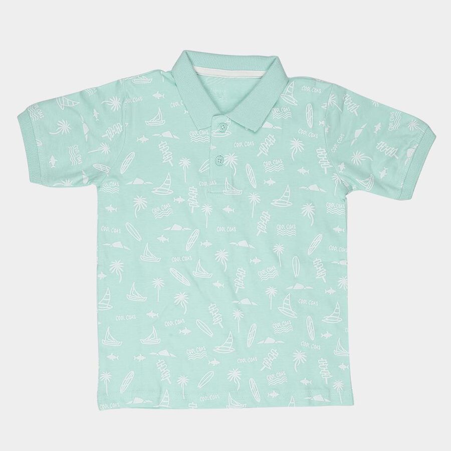 Boys Aqua Cotton Polo Collar Casual T-Shirt, Aqua, large