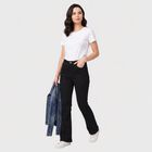 Women's Black Straight Fit Solid Jeans, काला, small