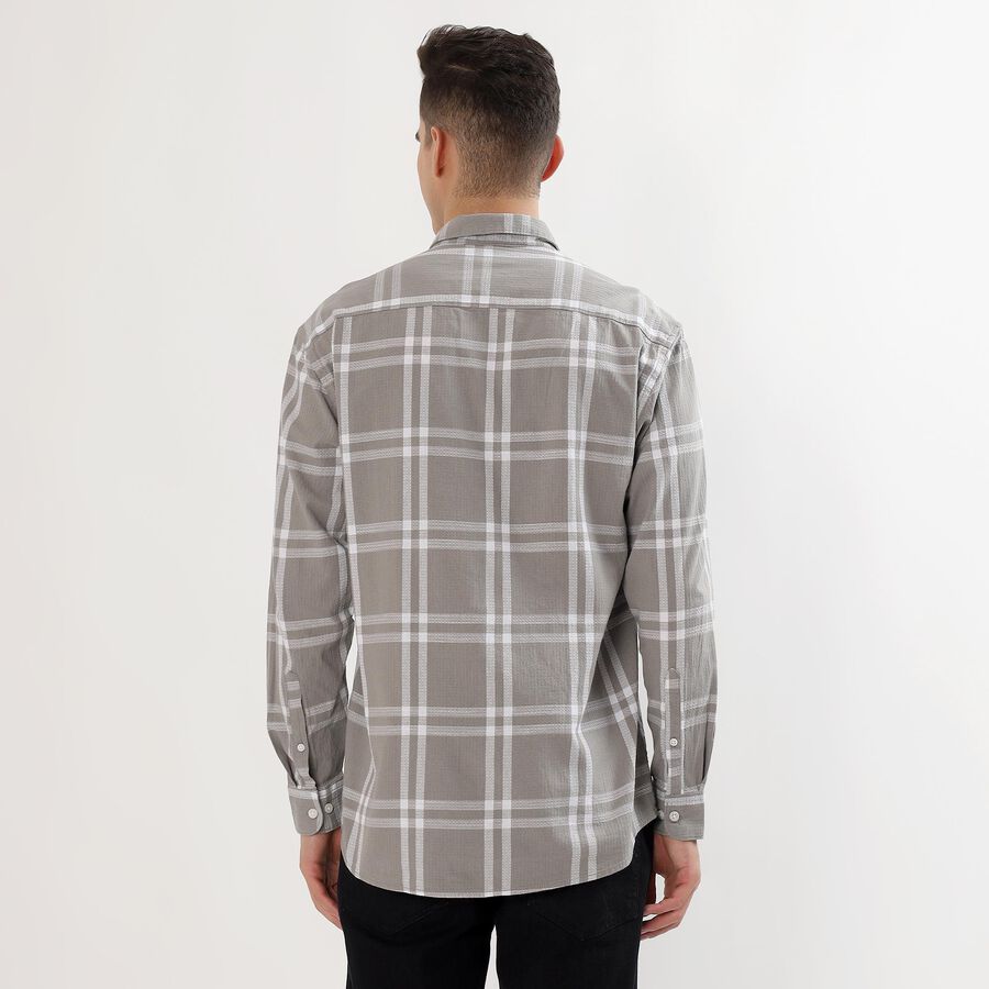 Men's Light Grey Cotton Button-Down Casual Shirt, Light Grey, large image number null