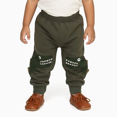 Infants Olive Green Dinosaur Printed Cotton Blend Pyjama