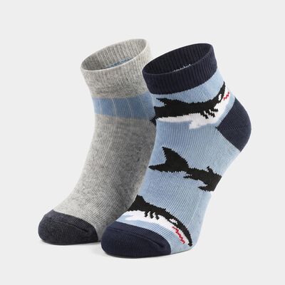 Boys' Ankle Length Pack of 2 Socks ( Grey, Blue )