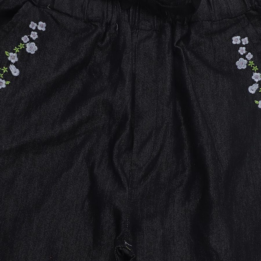 Girls' Deep Charcoal Black Wide Leg Embroidered Jeans, Black, large image number null