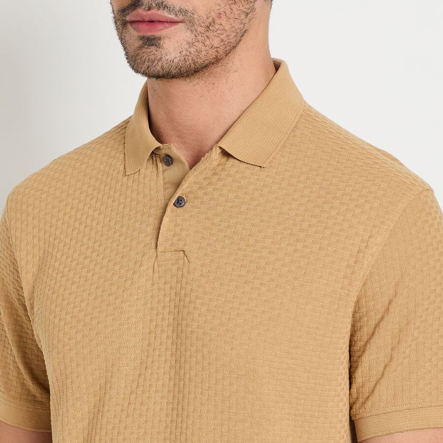Men's Collared Half Sleeves T-Shirt, Beige, large image number null