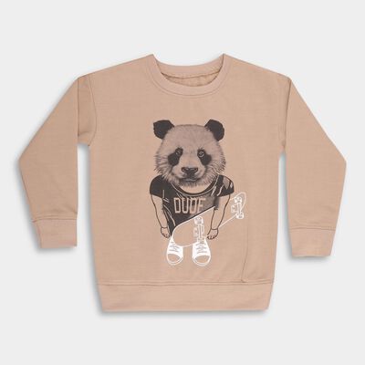 Boys Muted Beige Crew Neck Casual Sweatshirt