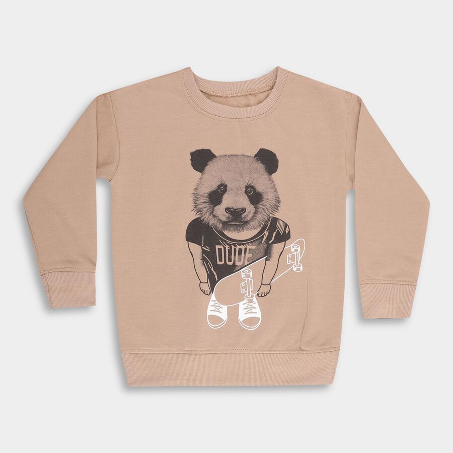 Boys Muted Beige Crew Neck Casual Sweatshirt, गहरा पीला, large image number null