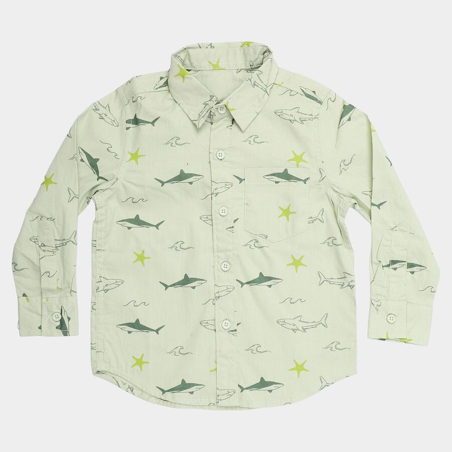 Boys' Light Green Green Cotton Casual Shirt, हल्का हरा, large