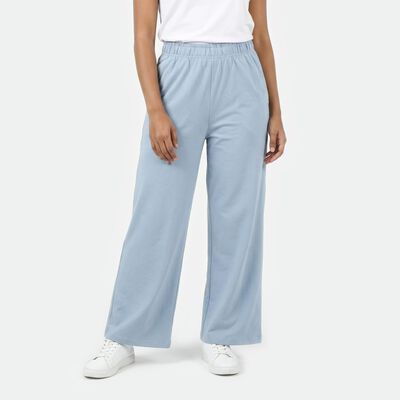 Women's Light Blue Wide Leg Solid Track Pants