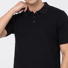 Men's Navy Blue Cotton Polo Neck Solid T-Shirt, Navy Blue, small