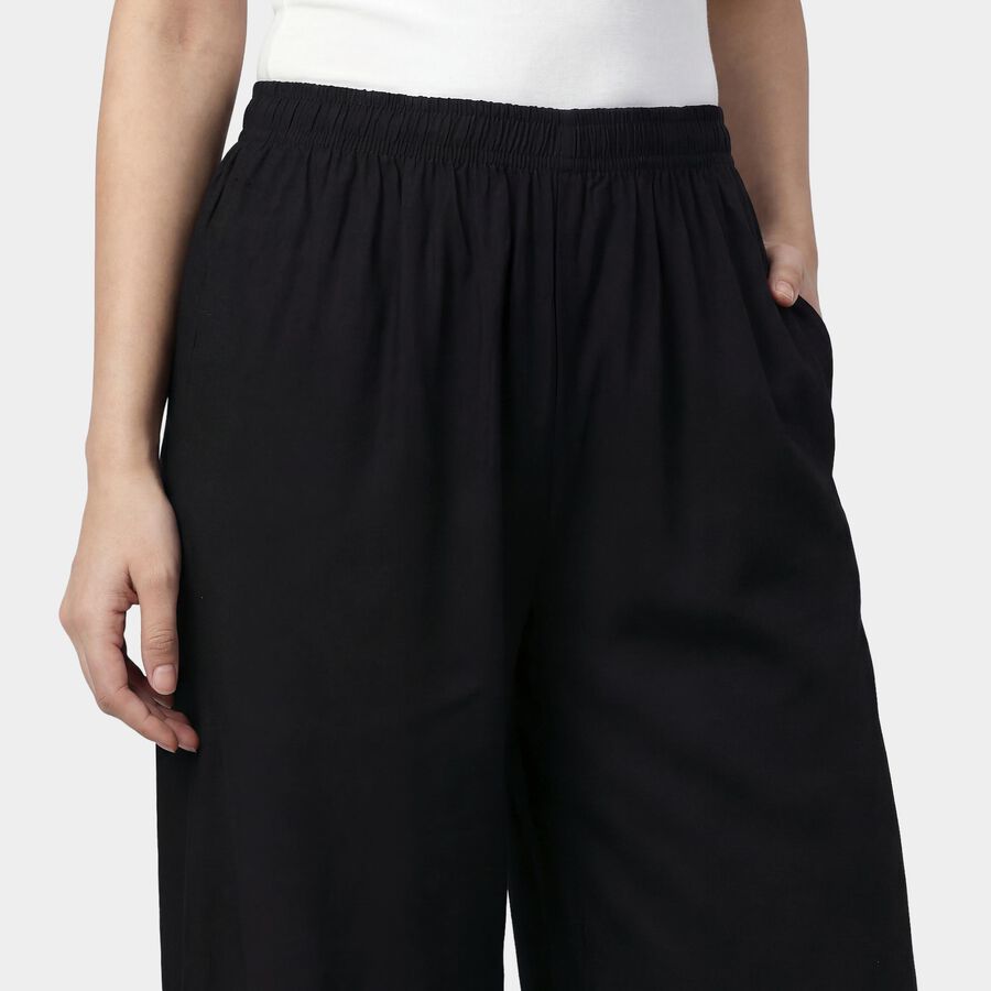 Women's Black Relaxed Fit Tassel Drawstring Palazzos, Black, large