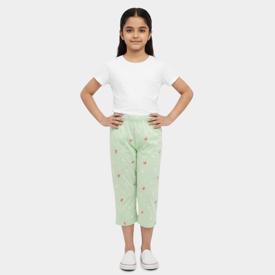 Girls' Light Green Regular Fit Printed Capri, Light Green, large