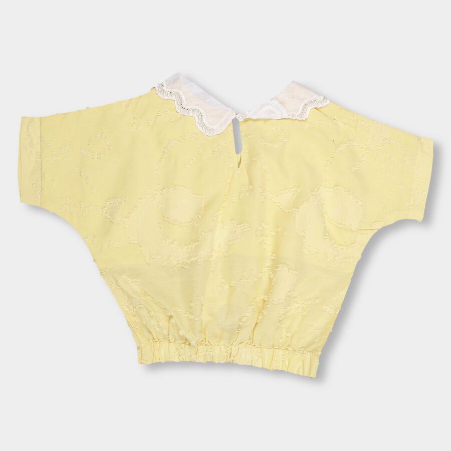 Girls' Bright Yellow Peter Pan Collar Casual T-Shirt, पीला, large image number null