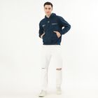 Men's Deep Navy Blue Hooded Neck Streetwear Sweatshirt, टील ब्लू, small image number null