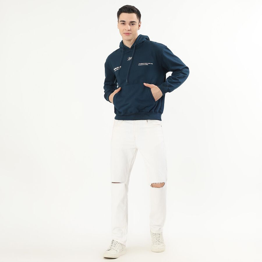 Men's Deep Navy Blue Hooded Neck Streetwear Sweatshirt, टील ब्लू, large image number null