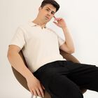 Men's Off-White Polo Neck Casual T-Shirt, Off White, small