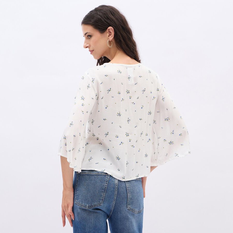 Women's Soft White Floral V Neck Bohemian Shirt&nbsp;, Light Blue, large