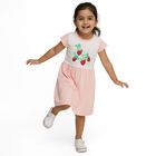 Girls' Soft Pink Strawberry Printed Flared Frock, Light Pink, small image number null