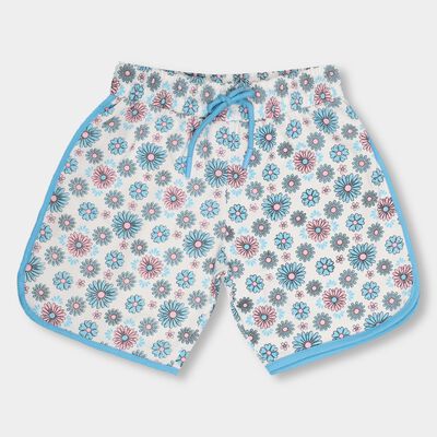 Girls' Bright White Floral Printed Drawstring Shorts