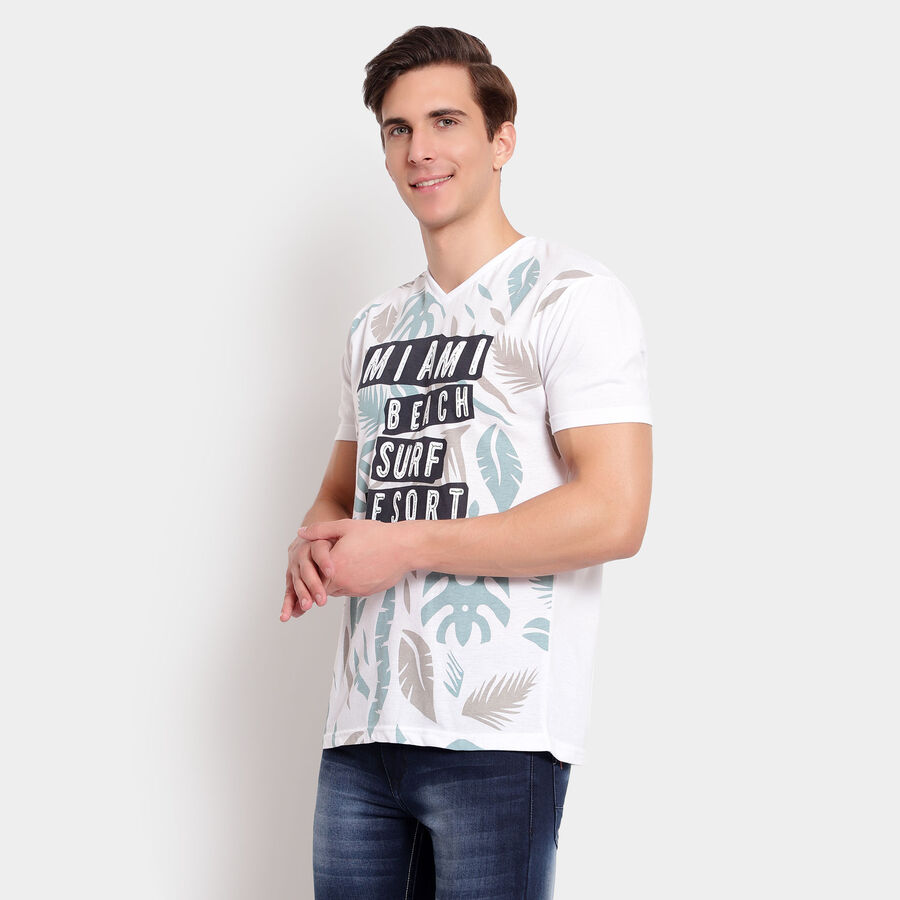 सॉलिड वी-नेक टी-शर्ट, सफ़ेद, large image number null