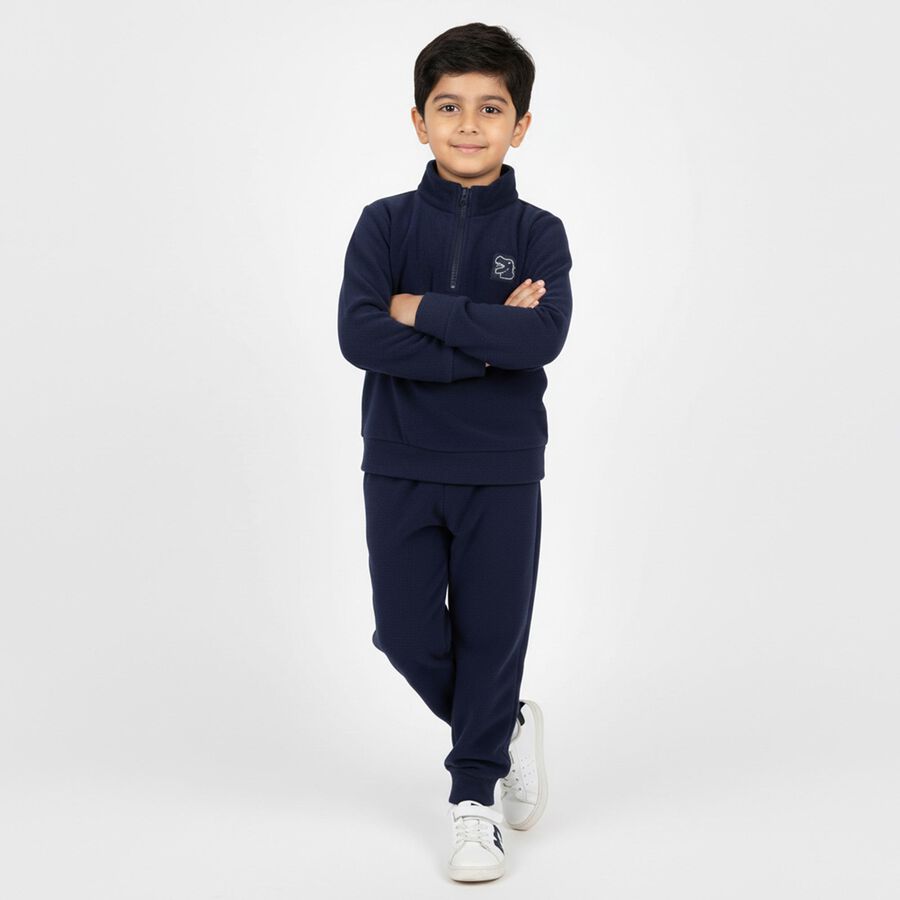 Boys' Navy Round Neck Solid Baba Suit, Navy Blue, large image number null