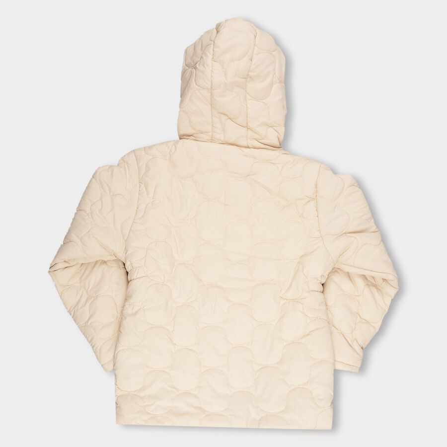 Girls Light Beige Hooded Casual Jacket, Beige, large image number null