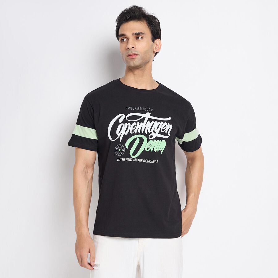 Men's 100% Cotton Round Neck Half Sleeves T-Shirt, Black, large image number null