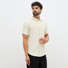 Men's Cream Half Sleeve Classic Collar Casual Shirt, ऑफ व्हाइट, small image number null